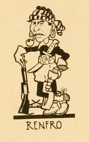 Caricature of Alfred T. Renfro as a pirate. Members of the Seattle Artists club drew themselves in this manner, alongside the serious and famous Seattleites they were portraying.
