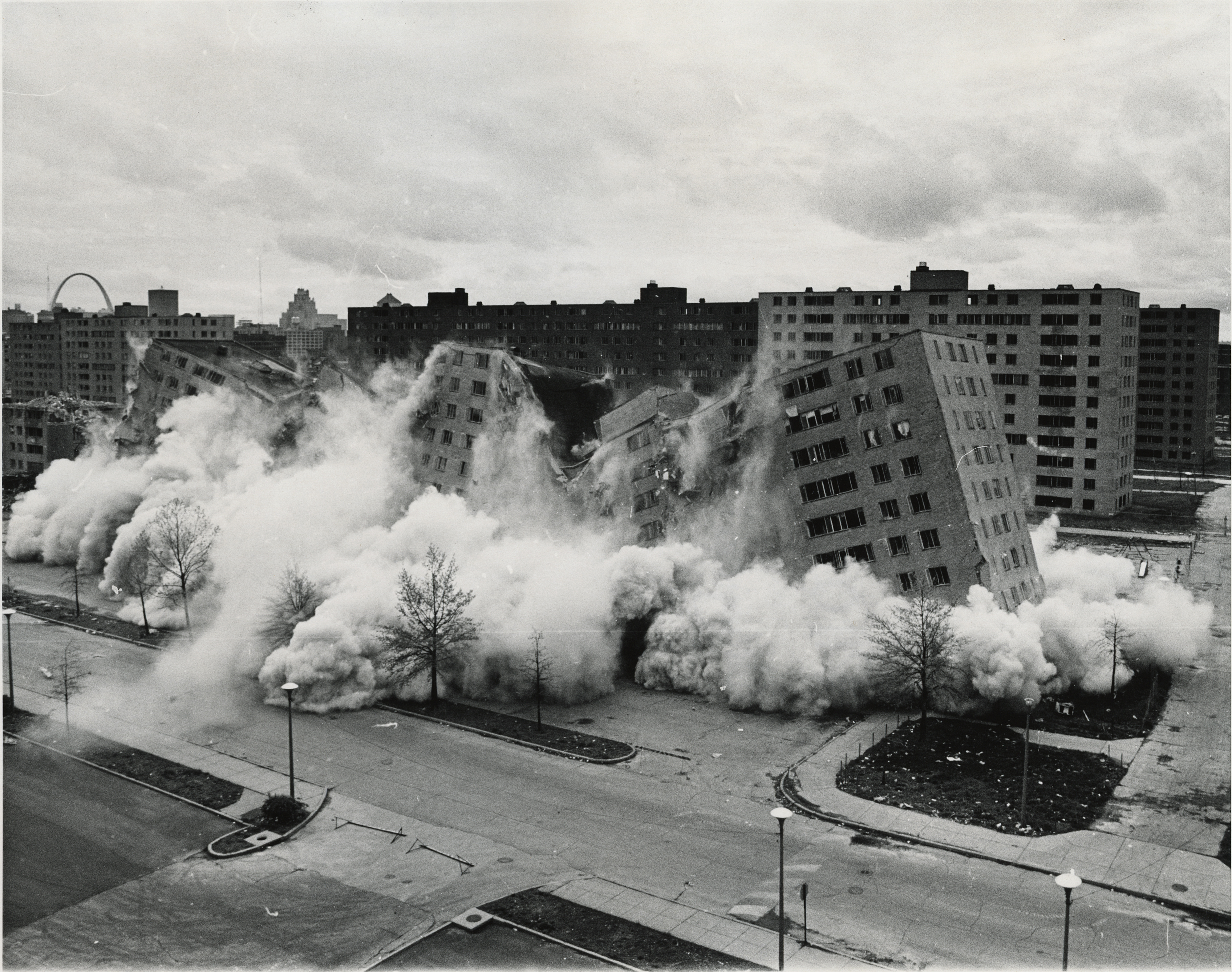The demolition of the Pruitt–Igoe housing project in St. Louis, Missouri was one of the early scenes filmed once production began in 1975.