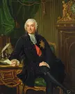 Joseph Foullon de Doué in a dark velvet coat and white powdered wig, sitting in an ornate interior