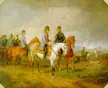 Albrecht Adam's oil painting of the Battle of Novara showing men in historical military uniforms on horseback