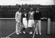 Henri Cochet, Eileen Bennett Whittingstall, Hilde Krahwinkel and Gottfried von Cramm in vintage tennis attire at Roland