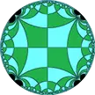 Rhombitetraapeirogonal tiling featuring a symmetrical geometric pattern of green curved shapes on a white background