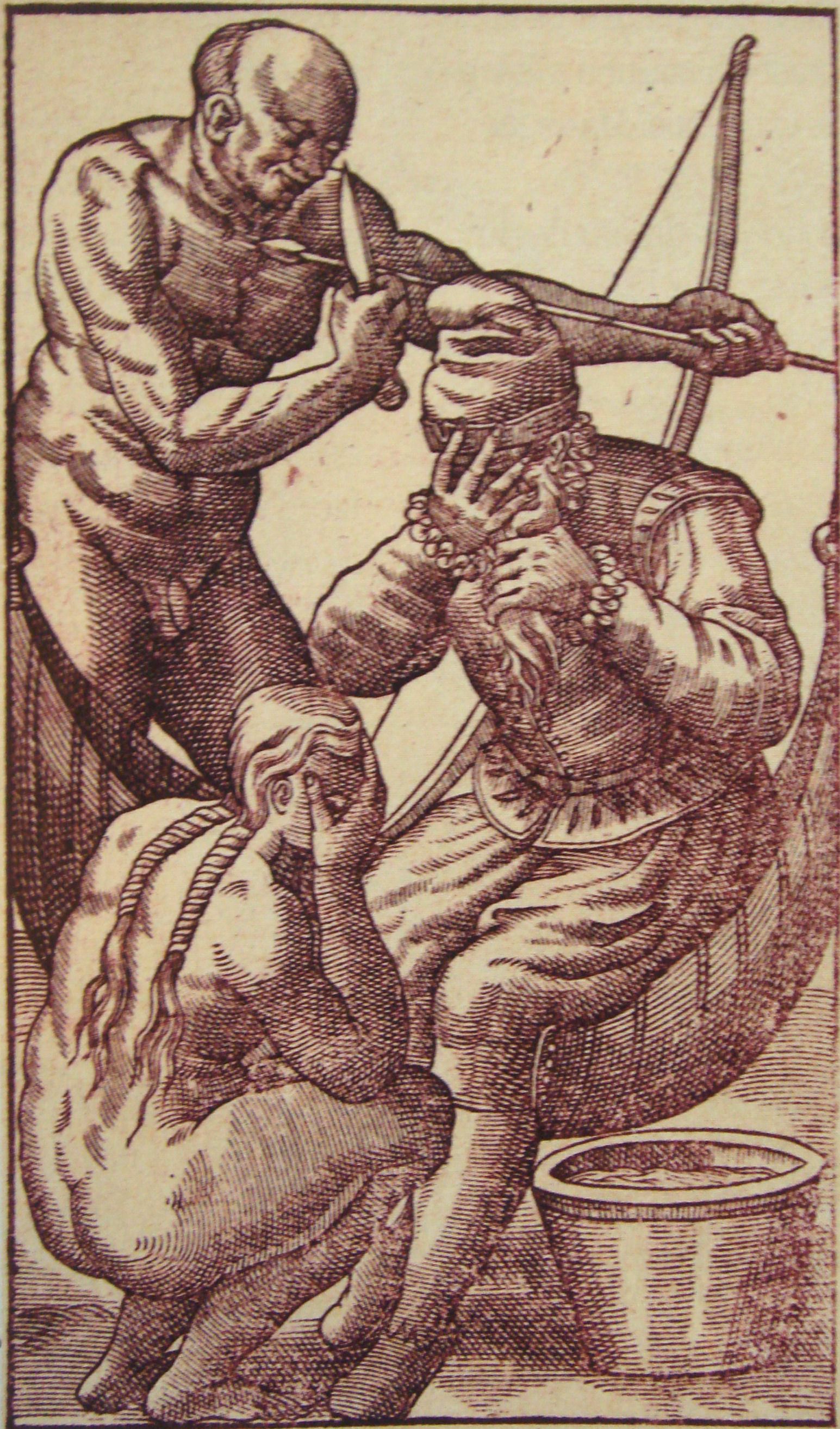 "Salutations larmoyantes" ("Tearful salutations"), in Histoire d'un voyage faict en la terre du Brésil (1578), Jean de Léry, 1580 edition