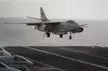 An EA-3B of Fleet Air Reconnaissance Squadron Two (VQ-2) lands on USS Kitty Hawk in 1987