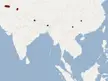 Map of Asia showing the distribution of the Kashmir cave bat with brown markers.