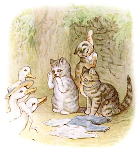 Tom Kitten, Moppet and Mittens with the Puddle-ducks