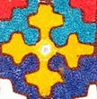 Shalwar kameez digital art featuring a colorful, stylized cross pattern in yellow, blue, and red