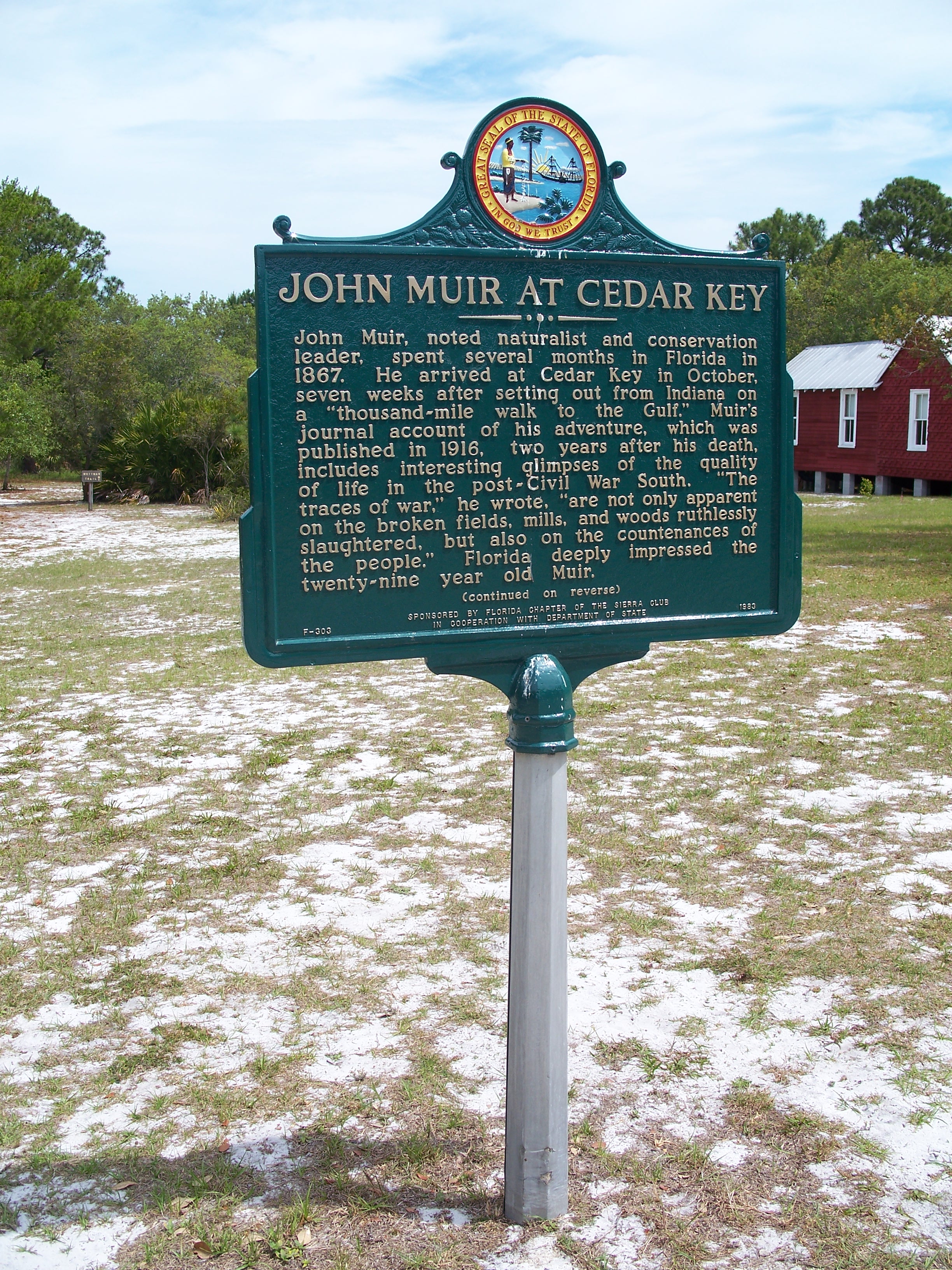 Historic marker commemorating John Muir's visit