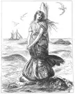 Margaret Wilson, a Wigtown Martyr, in a black and white ink drawing by the Solway Firth coastline with a sailboat.