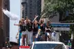 Morgan and teammates during the ticker tape parade in New York City, July 2015