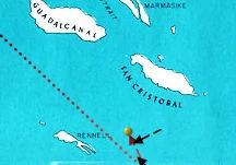 Japanese aerial attack (dotted red line) on Chicago (yellow dot) on the morning of 30 January 1943. Black arrows are U.S. carrier fighter aircraft.