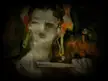 Overlord anime fan art of a person with pale skin and dark hair in a textured abstract oil painting style