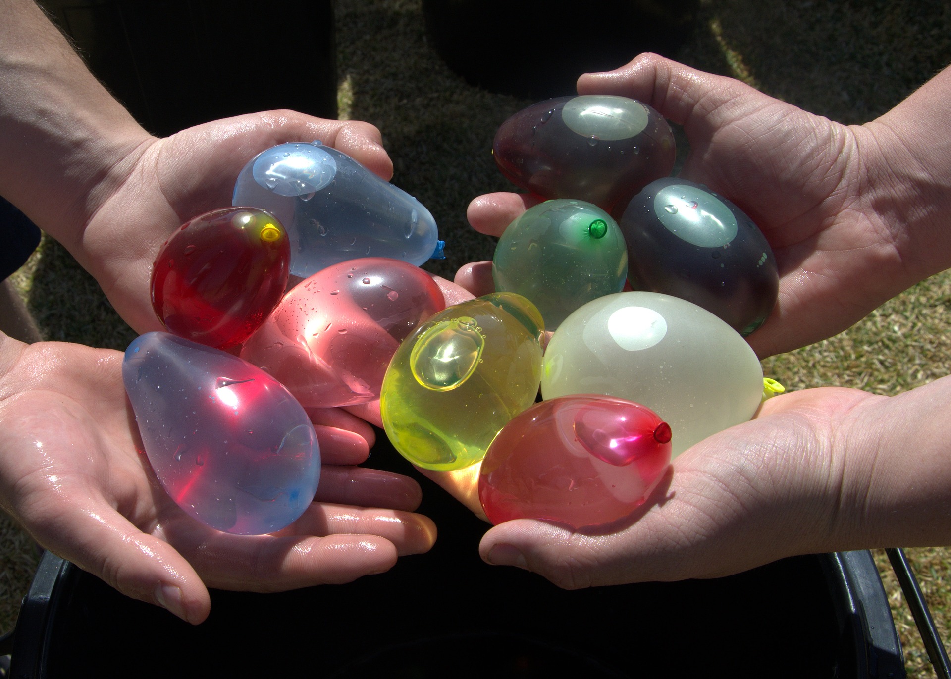 A selection of filled water balloons