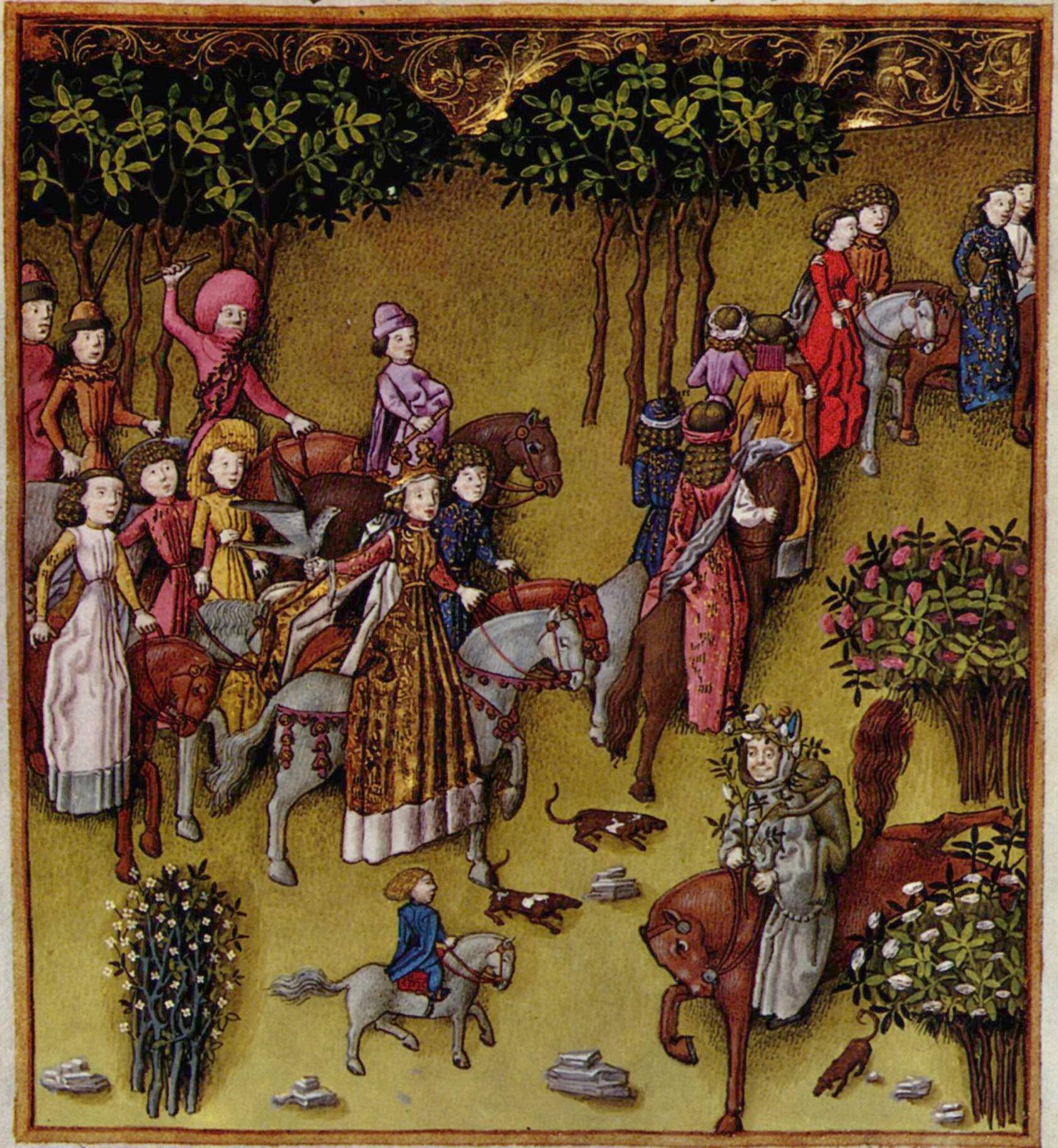 Queen Helen with her retinue on the way to the Shrine of Venus Cloacina, 15th century
