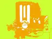 Radio abstract art with orange and white shapes on a bright lime green background, pop art oil painting style