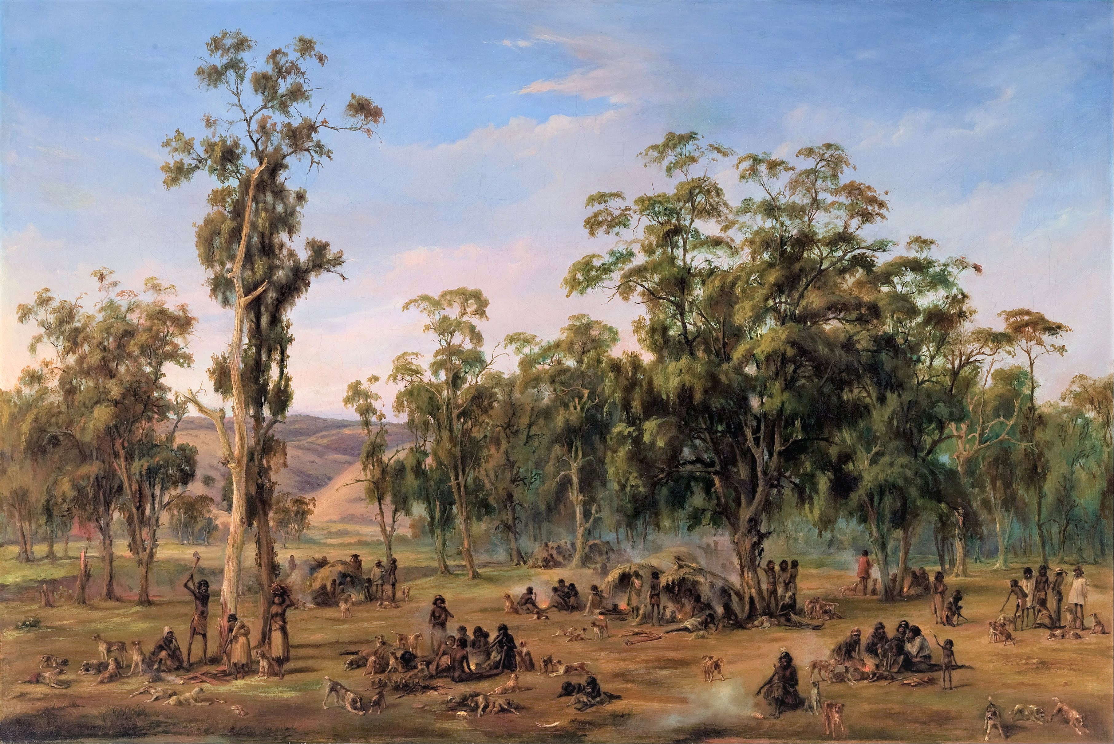 An Aboriginal encampment, near the Adelaide foothills.