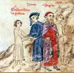 Anime art of Judge Nino Visconti, Dante Alighieri, and Virgilius in colorful robes on a rocky landscape