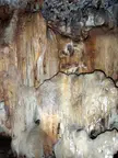Close-up of textured rock formations and stalactites in the Caves of Aruba