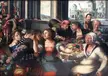The Prodigal Son oil painting reproduction showing a group in period clothing around a table with a city skyline view