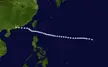 Typhoon storm track moving across the Pacific Ocean toward East Asia on a professional satellite map.