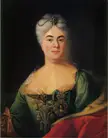 Avdotya Chernysheva in a fine art oil painting wearing a green dress and jeweled hair ornament
