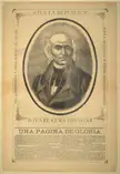 Black and white gravure etching of Miguel Hidalgo on a Mexican independence pamphlet with decorative borders.