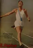 Juan Carlos Anderson in athletic wear running on a track, featured in a vintage El Gráfico magazine style.