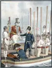 Major General Heinrich Ernst Peymann and Vice Admiral Steen Andersen Bille with men in military uniforms on a boat