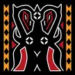 Pa'tedong buffalo stylized creature face in red, white, and black with patterned borders