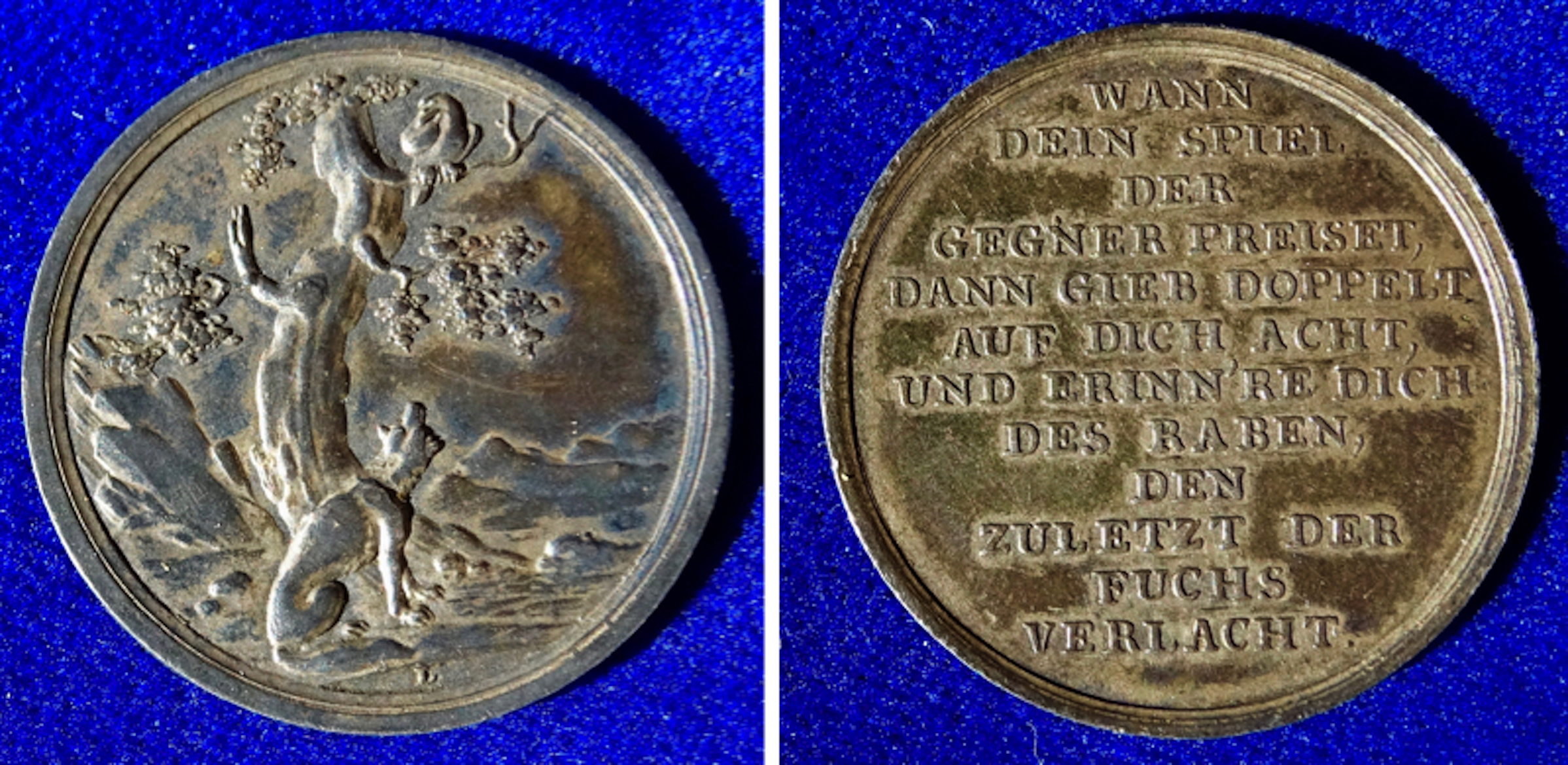 18th Century, German Whist game silver token showing the fable The Fox and the Crow. Artist: Daniel Friedrich Loos.