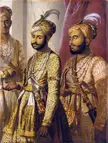 Fine art oil painting of Umdat ul-Umara and Amir ul-Umara in gold embroidered tunics and ornate turbans