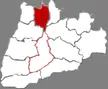 Map of Yuncheng with Jishan County highlighted in red on a grey background.