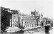 Gothic revival church building on a hillside in a black and white vintage gravure photograph from 1897