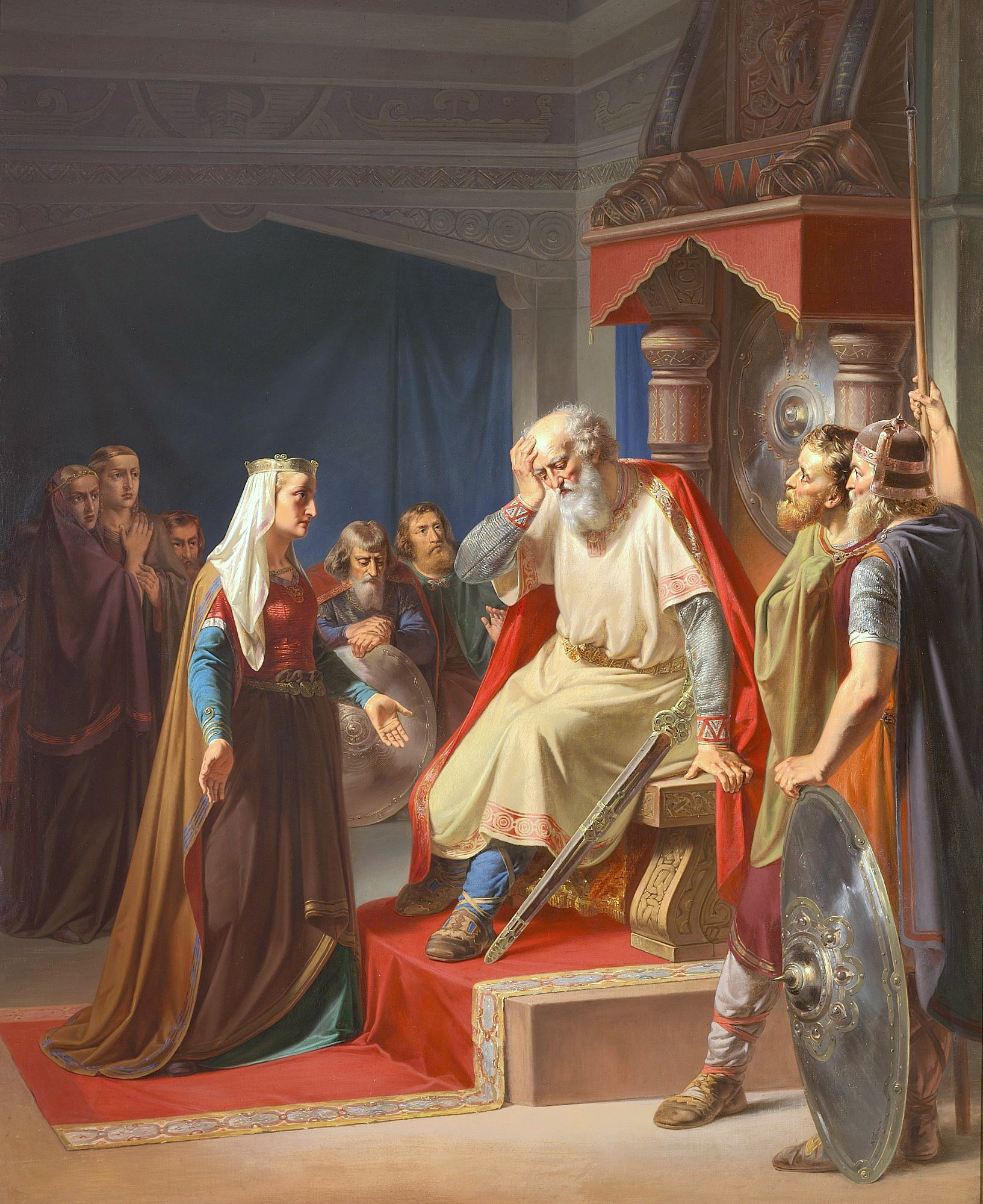 Gorm learns of the death of his son Canute, painting by August Carl Vilhelm Thomsen.