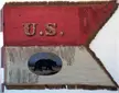 California vintage photo of a red and white fabric banner with a black bear and the text 'U.S.'