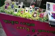 Decorated mobile phones with floral print, leopard print, and digital art skins on artificial grass and a pink stand.