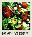 Cursed image meme of a salad with greens, tomatoes, and white pills with text reading SALAD: VISIBLE
